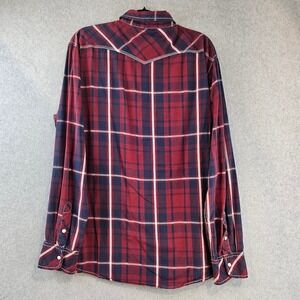 Reclaim Mens Athletic Fit Western Plaid Snap Button Down Shirt Red Navy XL